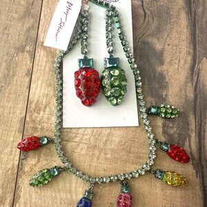 Betsey Johnson Jingle Bell Bling Christmas Lights Glass Drop Earrings & Necklace